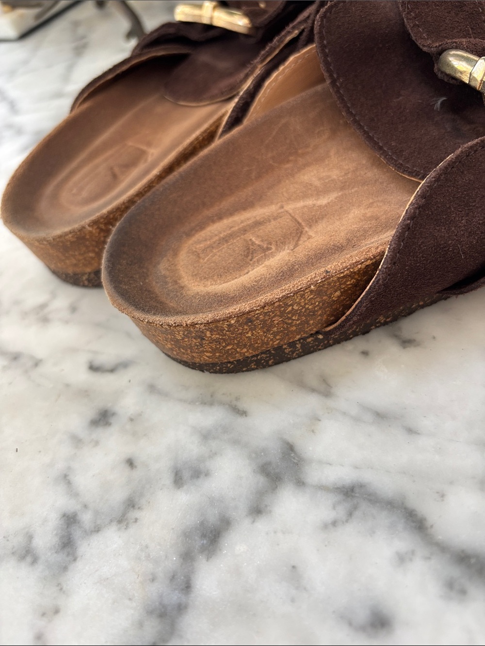 Flattered Dark Brown Suede Buckle Clogs - Picture 4 of 6
